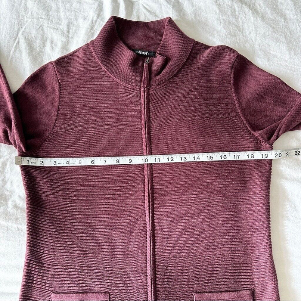 Olsen Long Sleeve Mock Neck Full Zip Ribbed Sweater Size Small Maroon Purple New - Picture 7 of 15